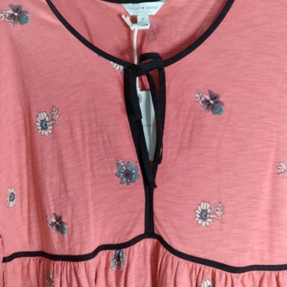 Lucky Brand Coral Pink Floral Peasant Top - Picture 7 of 14